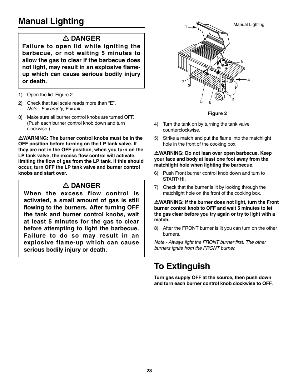 Manual lighting, To extinguish, Ƽ danger | weber 2300 User Manual | Page 23 / 36