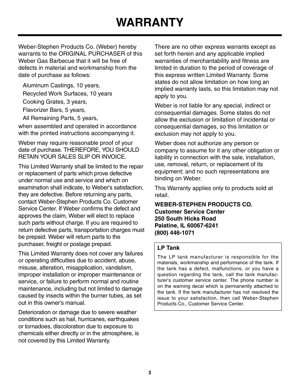 Warranty | weber 2300 User Manual | Page 3 / 36