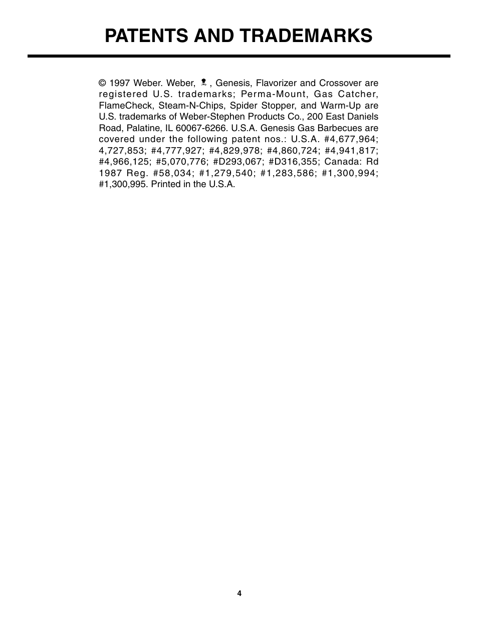 Patents and trademarks | weber 2300 User Manual | Page 4 / 36