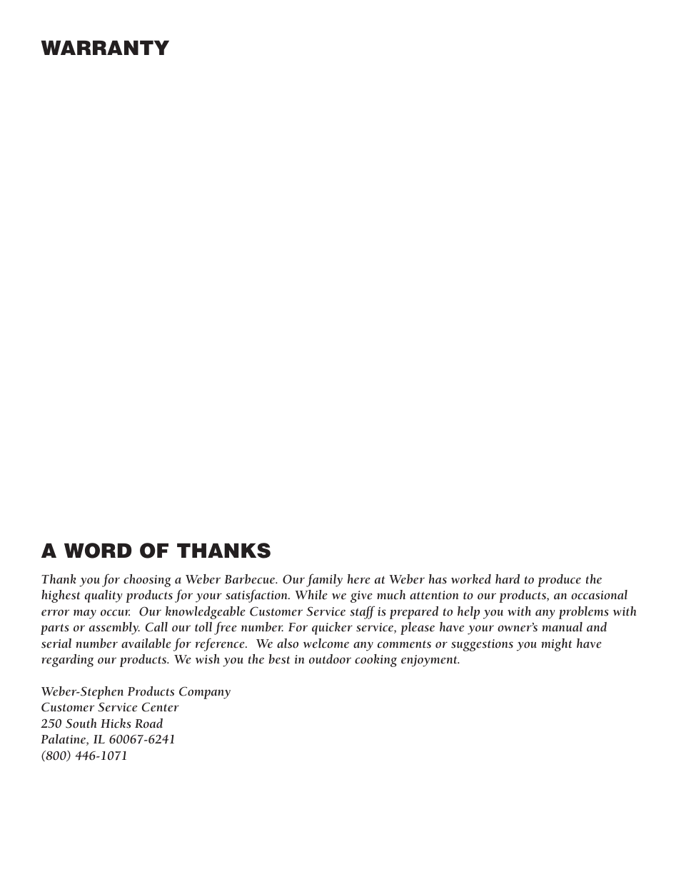 Warranty, A word of thanks | weber PLATINUM 2200 NG User Manual | Page 5 / 24