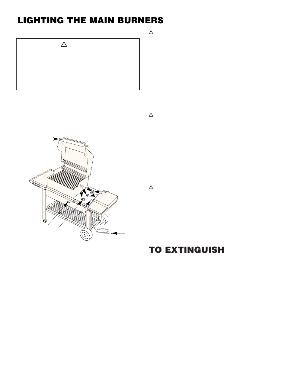 Lighting the main burners, Crossover ignition system, To extinguish | Ƽdanger | weber PLATINUM 2200 NG User Manual | Page 6 / 24