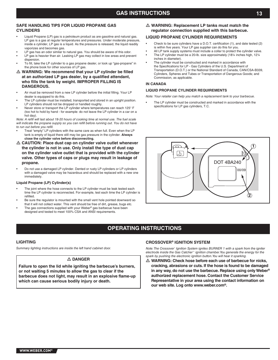 Gas instructions, Operating instructions | weber EP -310/320 User Manual | Page 13 / 56