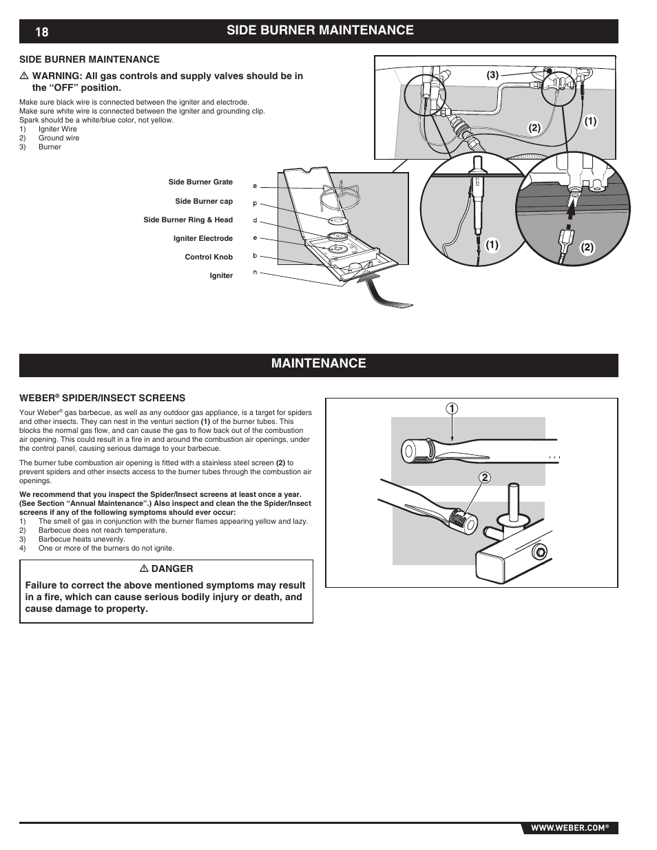 Side burner maintenance maintenance | weber EP -310/320 User Manual | Page 18 / 56
