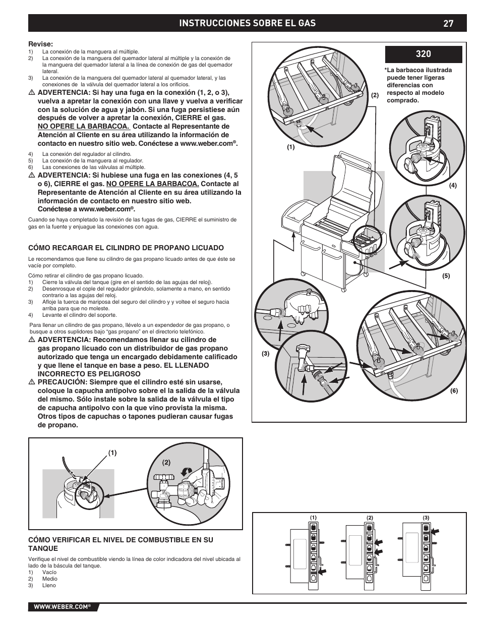 Gas instructions, Instrucciones sobre el gas 320 | weber EP -310/320 User Manual | Page 27 / 56