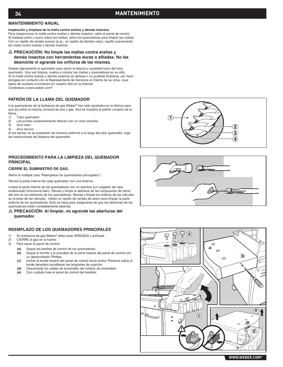 Mantenimiento, Ab c d e | weber EP -310/320 User Manual | Page 34 / 56