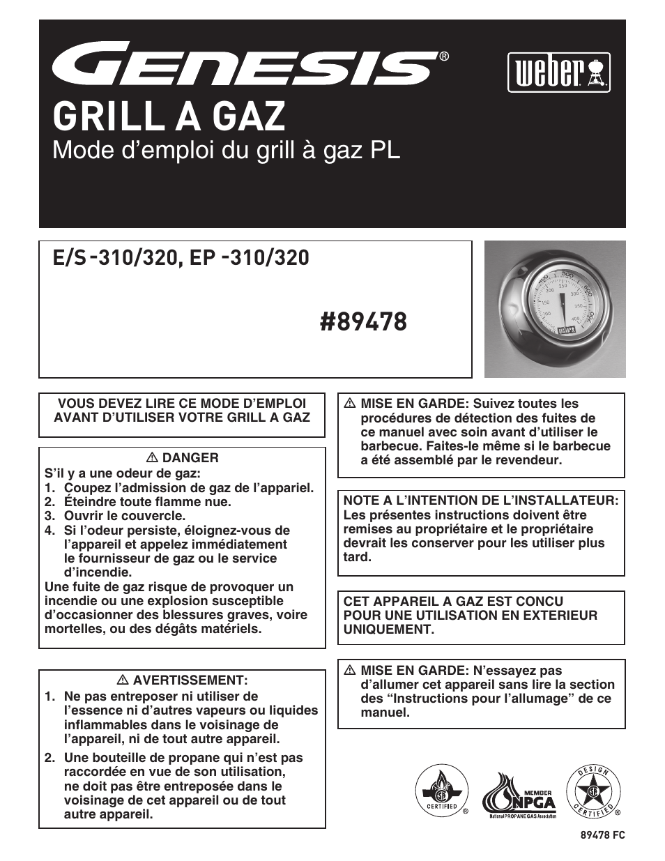 Grill a gaz, Mode d’emploi du grill à gaz pl | weber EP -310/320 User Manual | Page 36 / 56