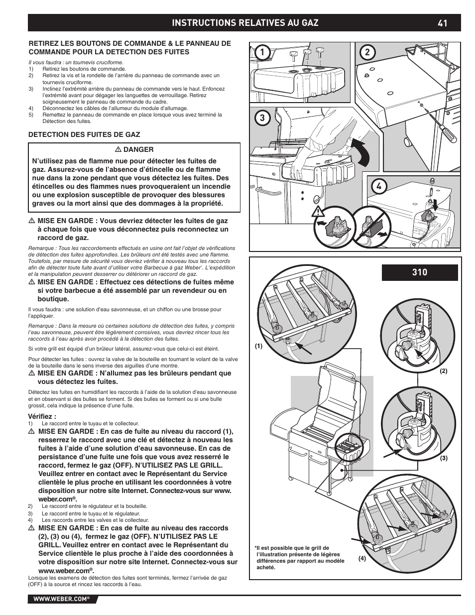 Gas instructions, Instructions relatives au gaz 1 2 3 4 | weber EP -310/320 User Manual | Page 41 / 56