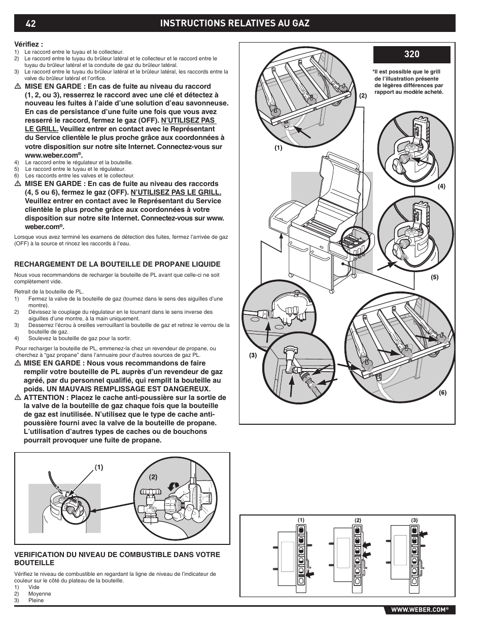 Gas instructions, Instructions relatives au gaz 320 | weber EP -310/320 User Manual | Page 42 / 56