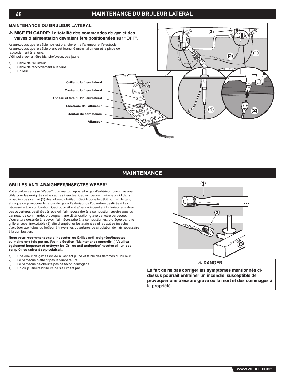 Maintenance du bruleur lateral maintenance | weber EP -310/320 User Manual | Page 48 / 56