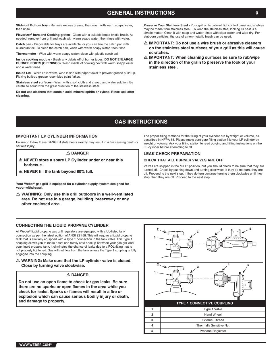 9general instructions, Gas instructions | weber EP -310/320 User Manual | Page 9 / 56