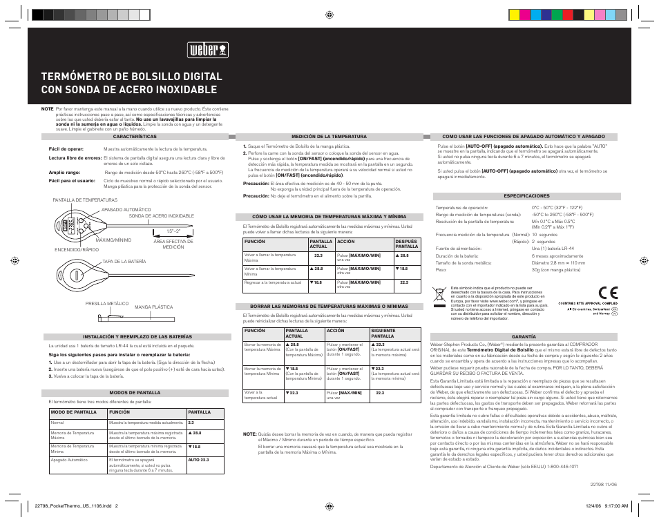 weber Digital Pocket Thermometer User Manual | Page 2 / 2