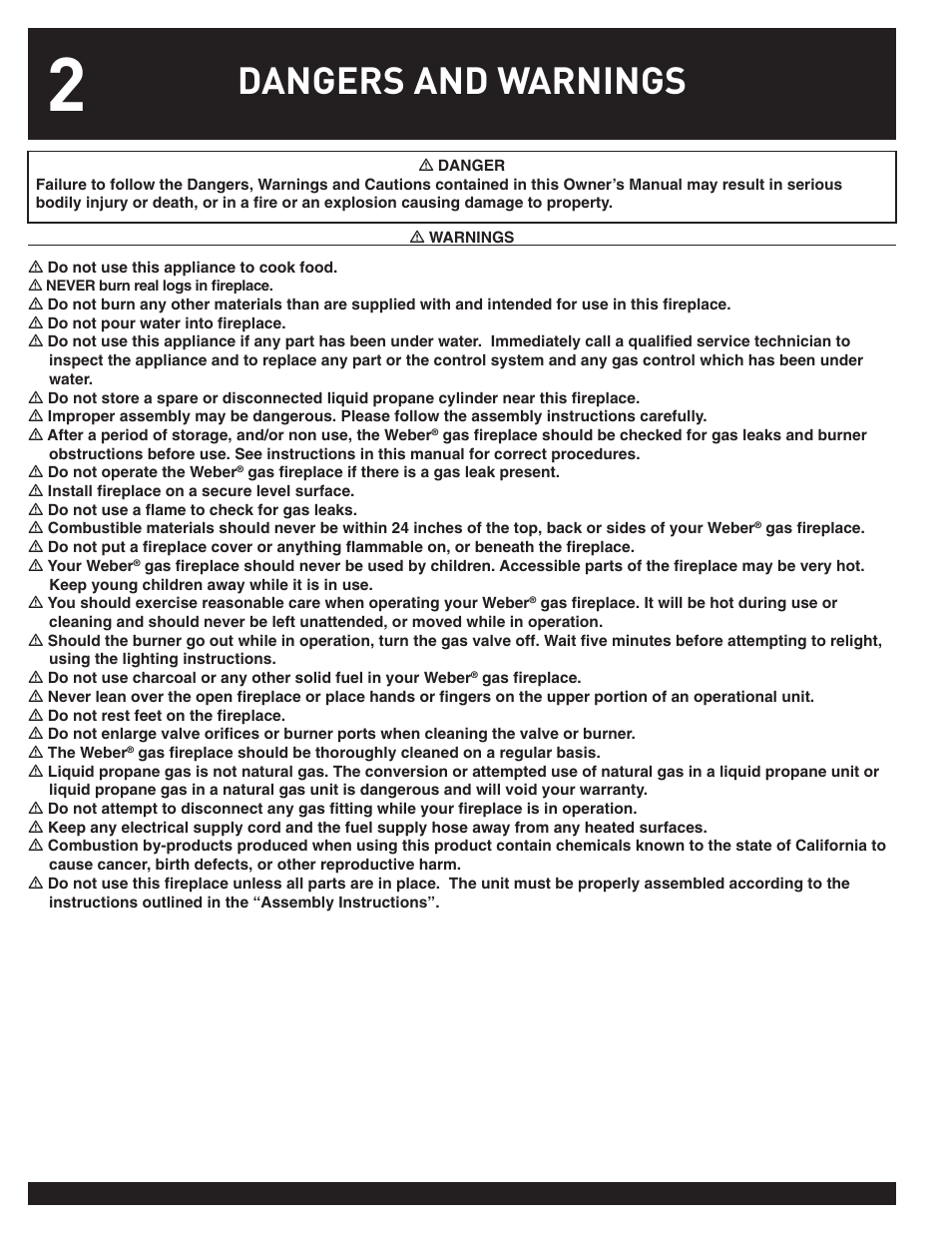 Dangers and warnings | weber FLAME User Manual | Page 2 / 20
