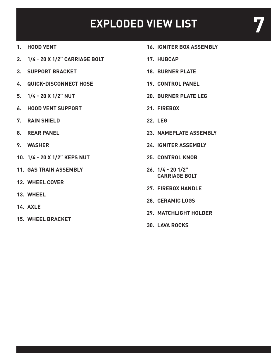 Exploded view list | weber FLAME User Manual | Page 7 / 20