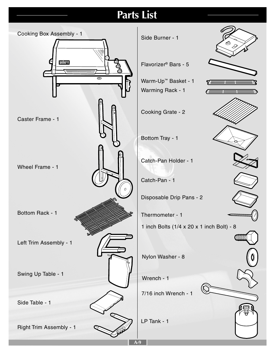 Parts list | weber 55249 User Manual | Page 9 / 32