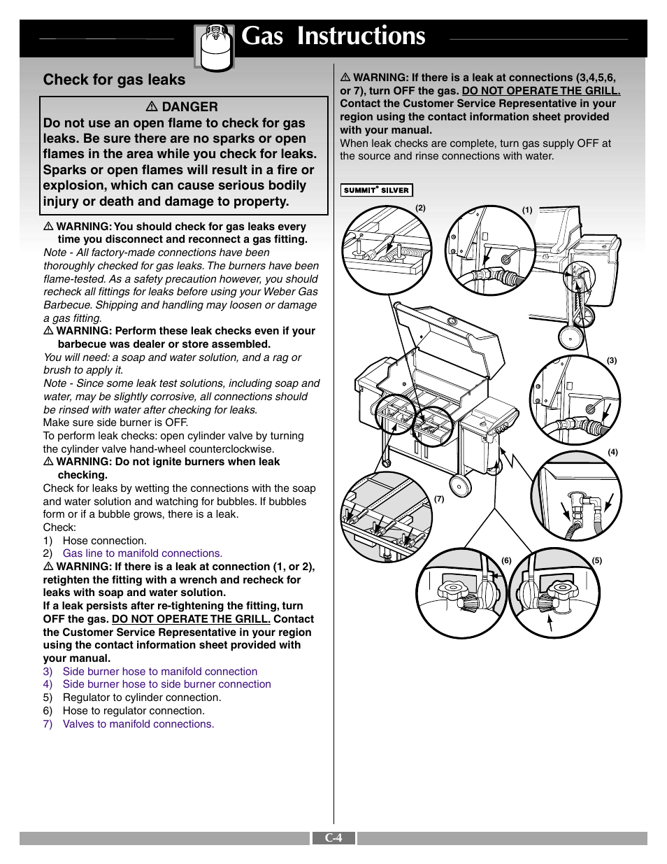 Gas instructions, Check for gas leaks | weber 42092 User Manual | Page 30 / 47