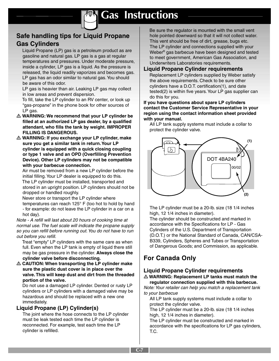 Gas instructions, For canada only | weber 42092 User Manual | Page 33 / 47