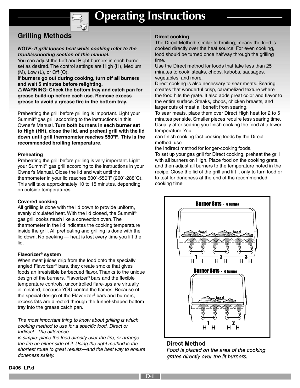 Operating instructions, Grilling methods | weber 42092 User Manual | Page 34 / 47