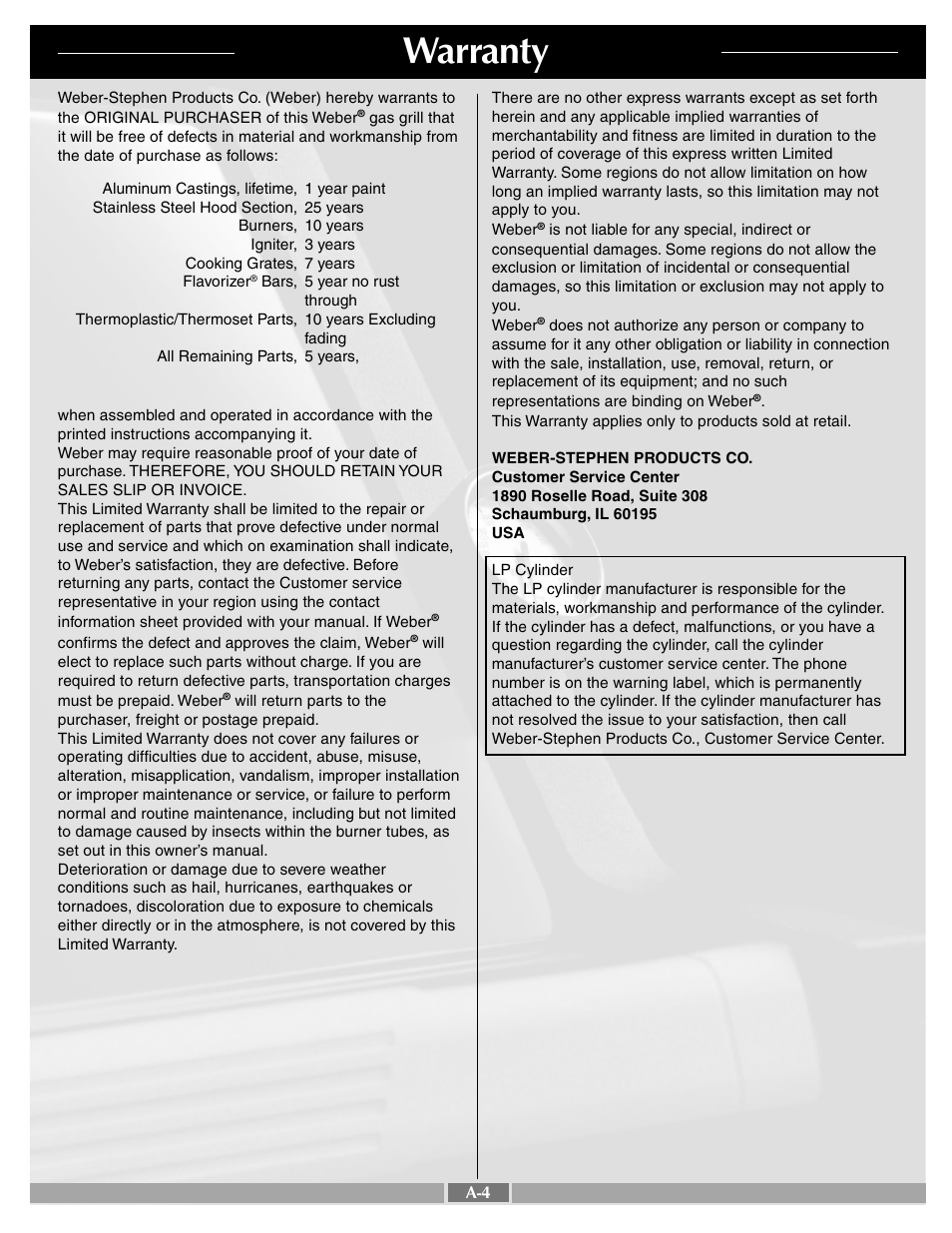 Warranty | weber 42092 User Manual | Page 4 / 47