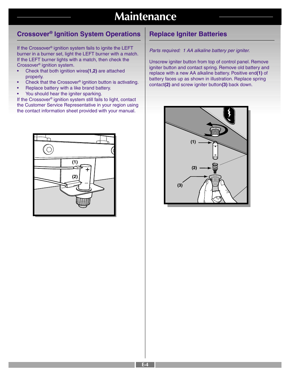Maintenance, Crossover, Ignition system operations | Replace igniter batteries | weber 42092 User Manual | Page 47 / 47