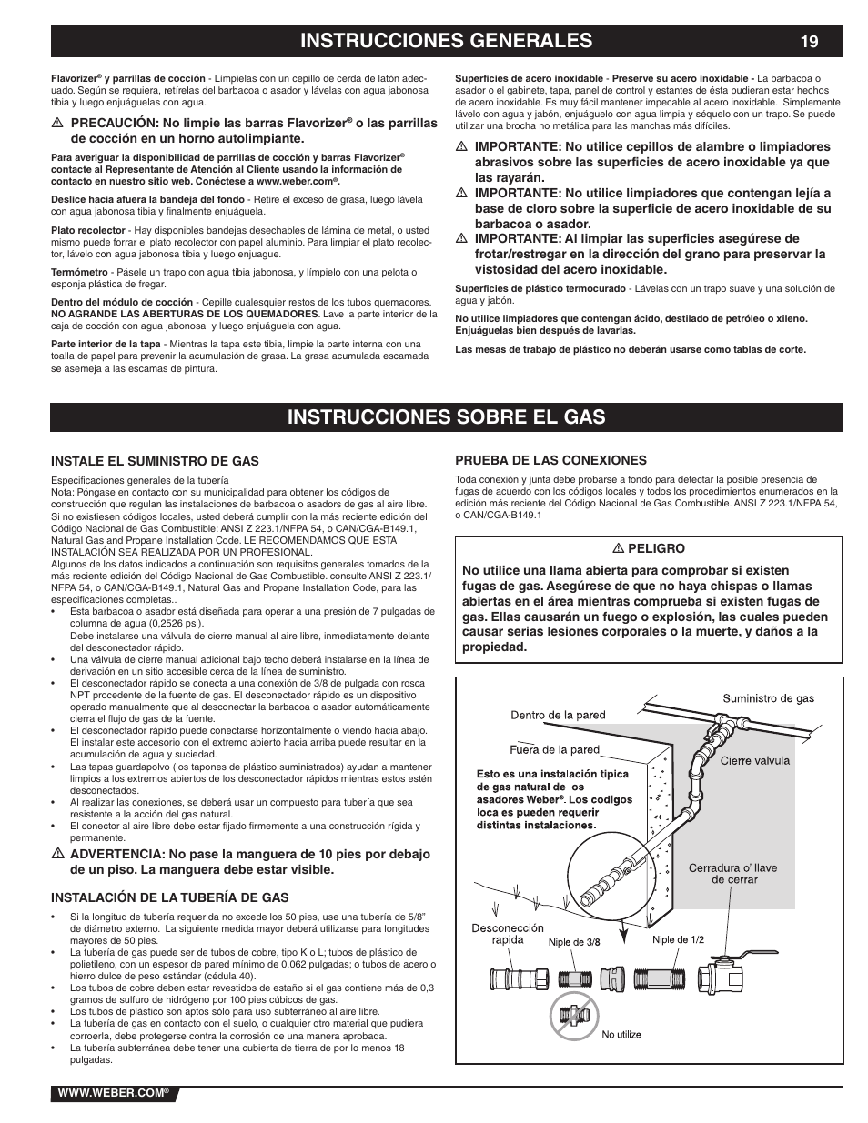 Instrucciones generales instrucciones sobre el gas | weber 89839 User Manual | Page 19 / 44