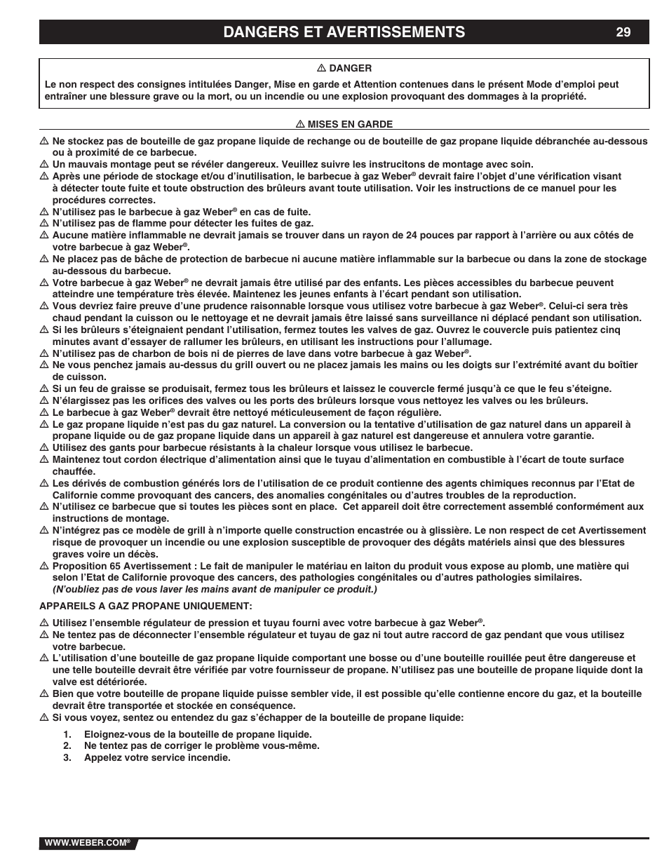 Dangers et avertissements | weber 89839 User Manual | Page 29 / 44