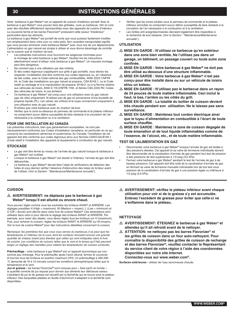Instructions générales | weber 89839 User Manual | Page 30 / 44