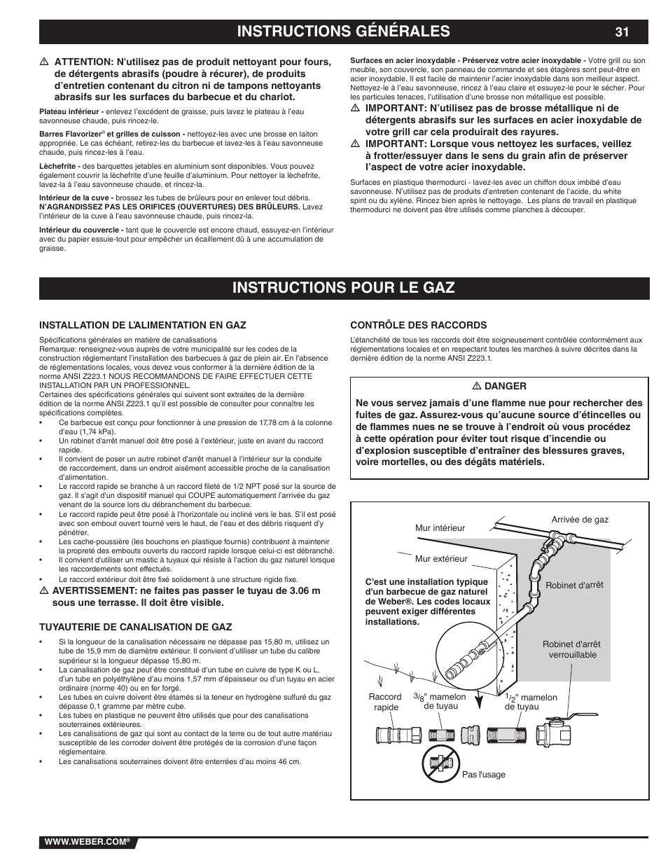 Instructions générales instructions pour le gaz | weber 89839 User Manual | Page 31 / 44