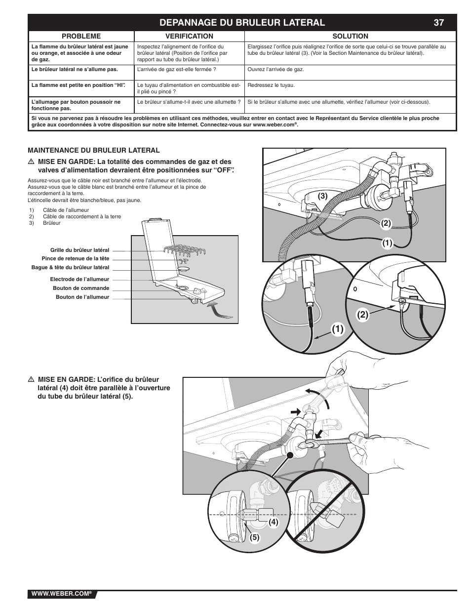 Depannage du bruleur lateral | weber 89839 User Manual | Page 37 / 44
