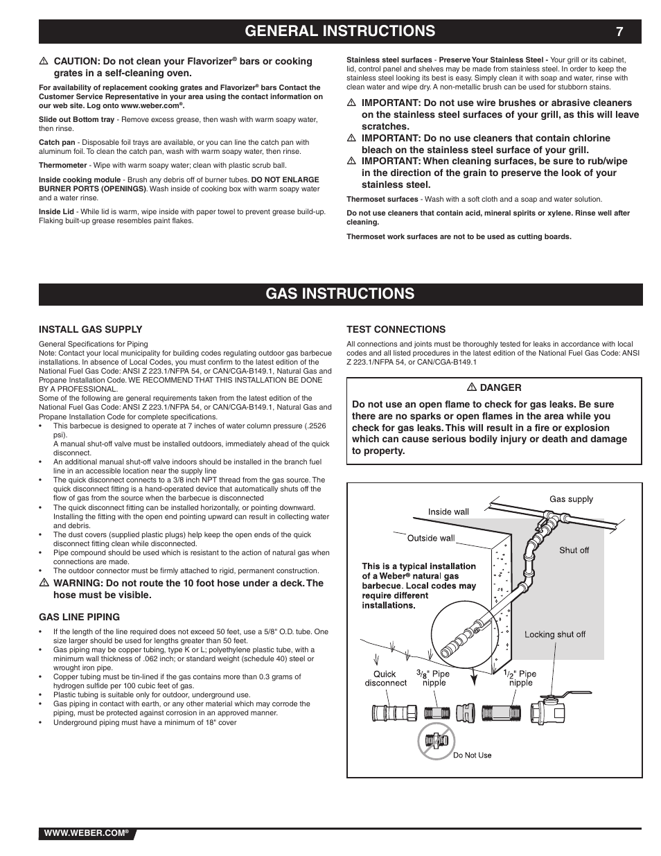 General instructions gas instructions | weber 89839 User Manual | Page 7 / 44