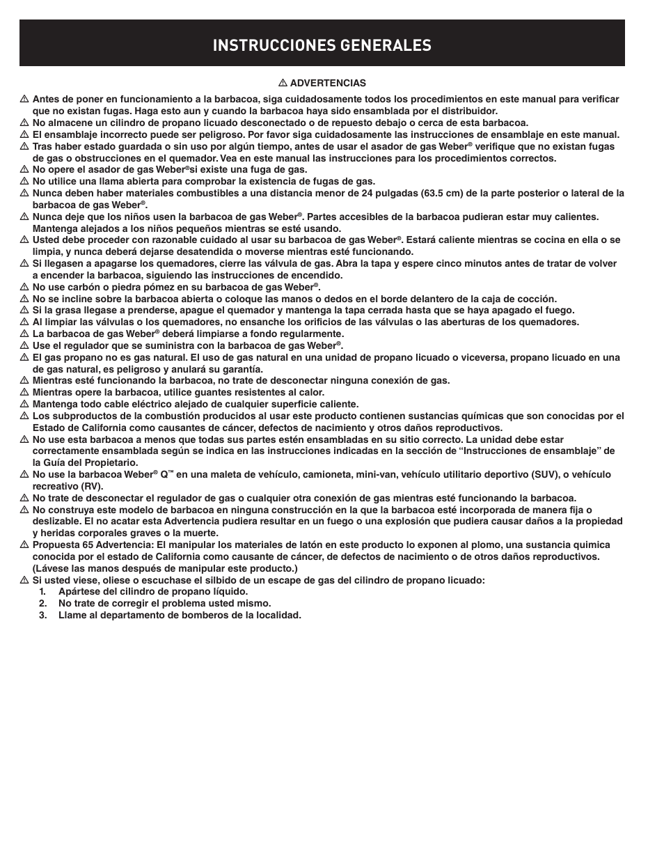 Instrucciones generales | weber Q100 User Manual | Page 10 / 32