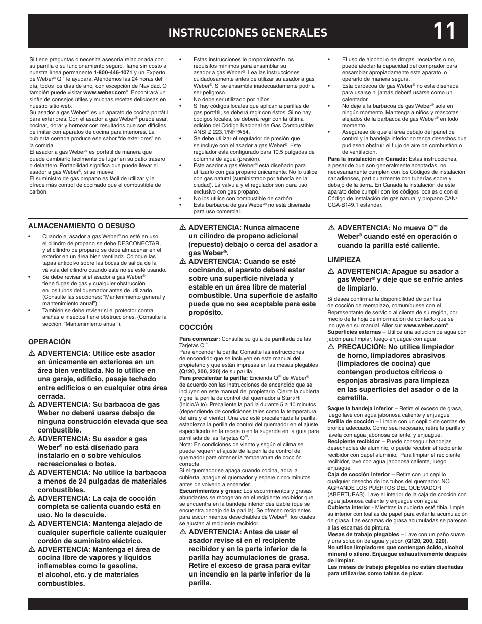 Instrucciones generales | weber Q100 User Manual | Page 11 / 32