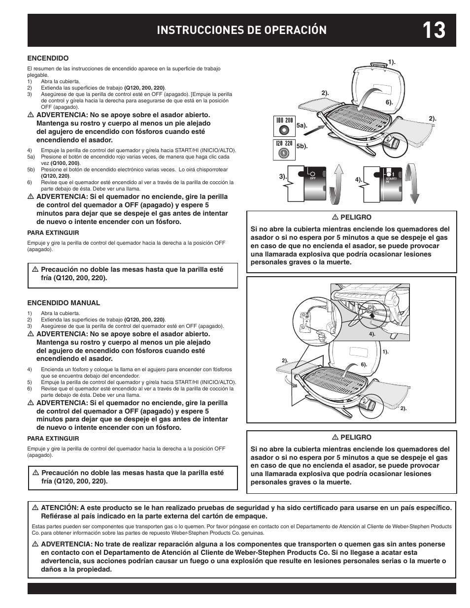 Instrucciones de operación | weber Q100 User Manual | Page 13 / 32