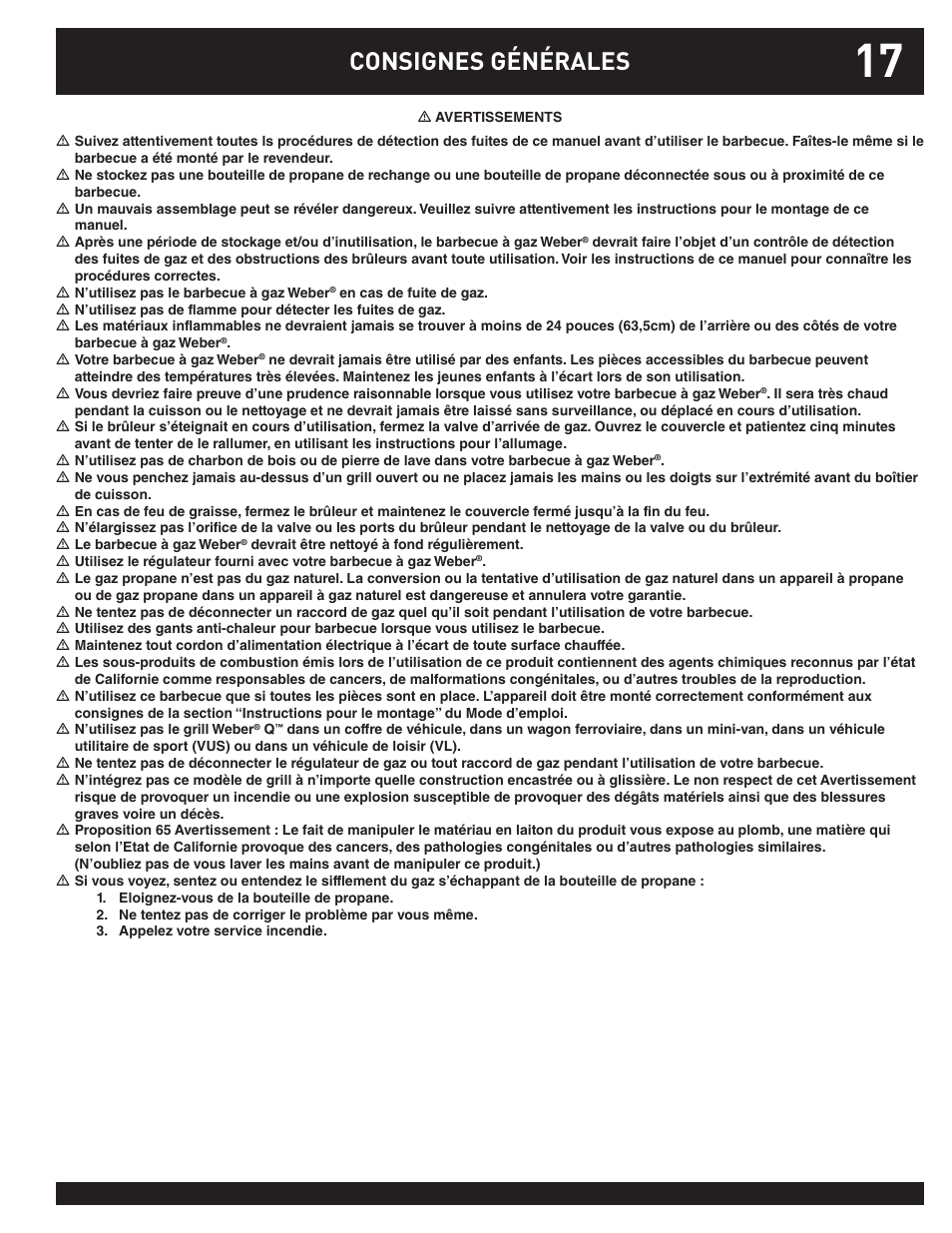 Consignes générales | weber Q100 User Manual | Page 17 / 32