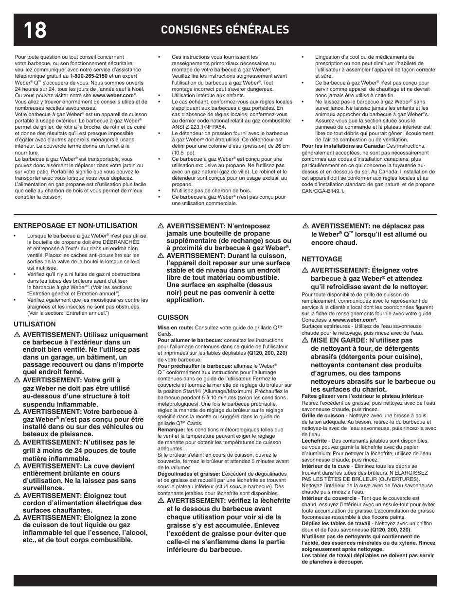 Consignes générales | weber Q100 User Manual | Page 18 / 32