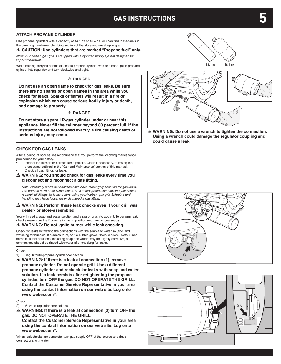 Gas instructions | weber Q100 User Manual | Page 5 / 32