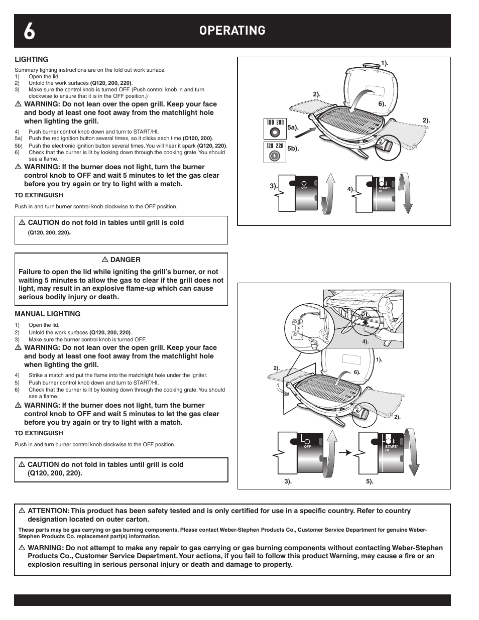 Operating | weber Q100 User Manual | Page 6 / 32