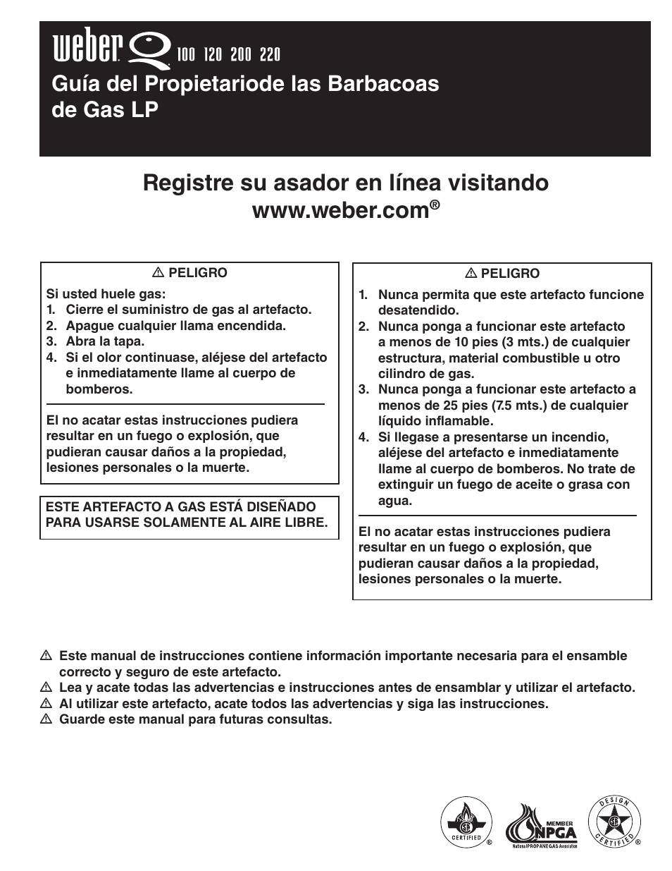Guía del propietariode las barbacoas de gas lp | weber Q100 User Manual | Page 9 / 32