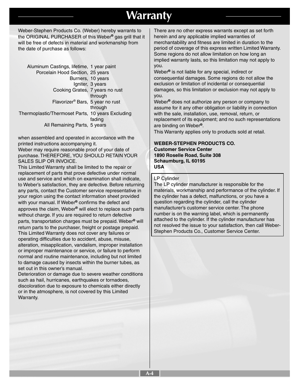 Warranty | weber 55258 User Manual | Page 4 / 29