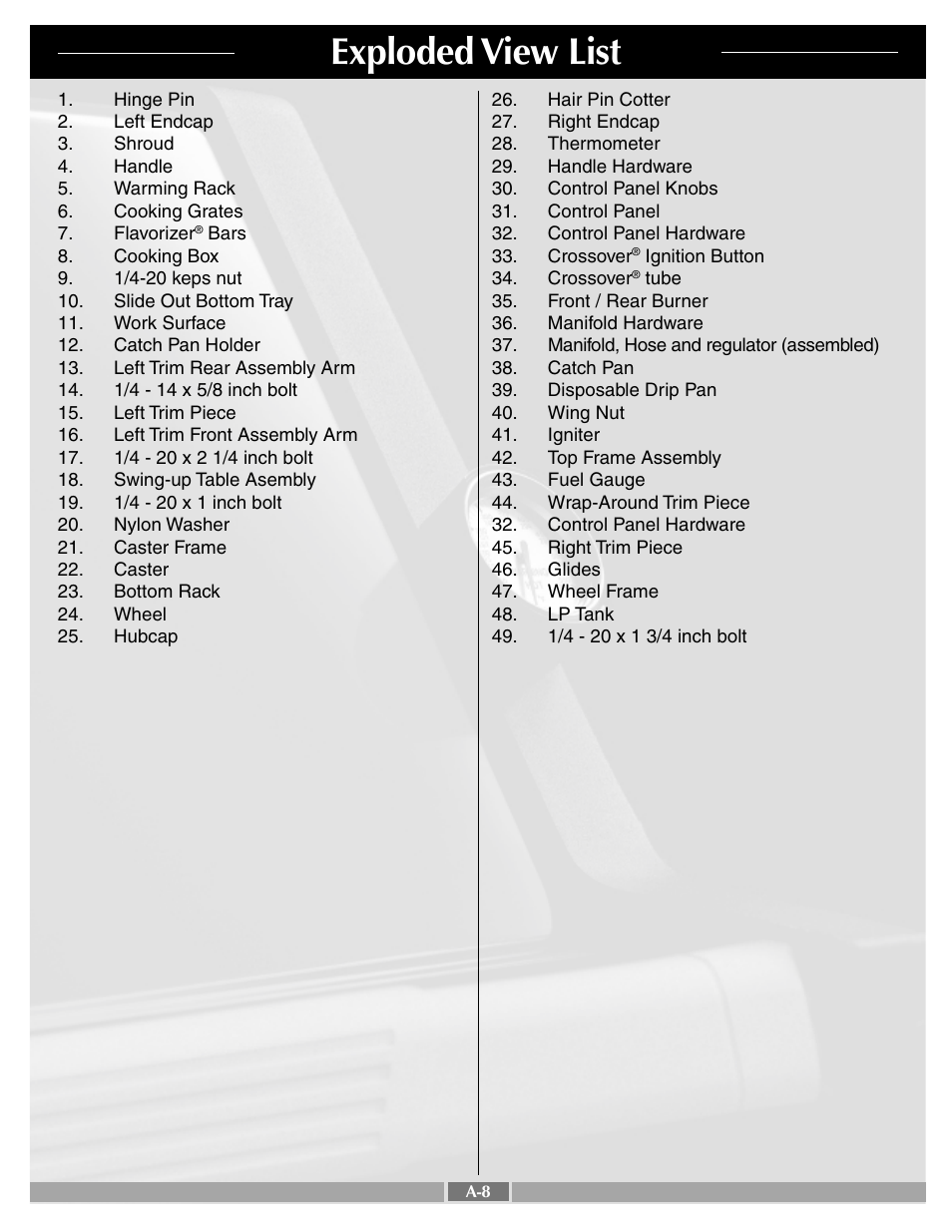 Exploded view list | weber 55258 User Manual | Page 8 / 29
