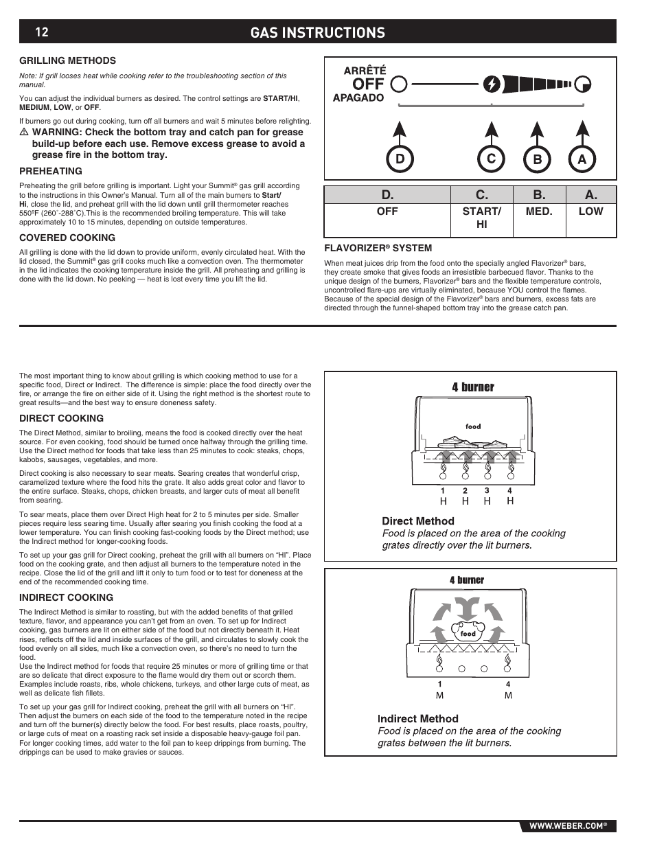 Gas instructions, D. c. b. a | weber Summit 43143 User Manual | Page 12 / 28