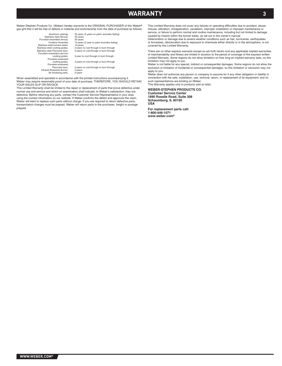 Warranty | weber Summit 43143 User Manual | Page 3 / 28