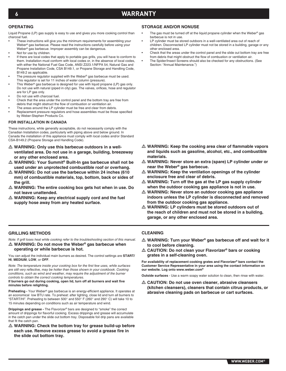 Warranty | weber Summit 43143 User Manual | Page 6 / 28