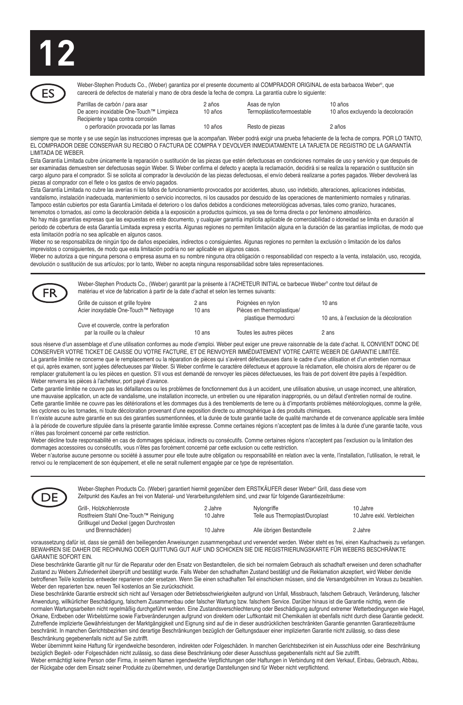 weber 30792 User Manual | Page 12 / 16