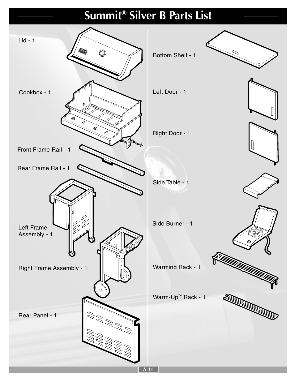 Summit, Silver b parts list | weber SUMMIT 43720 User Manual | Page 11 / 50