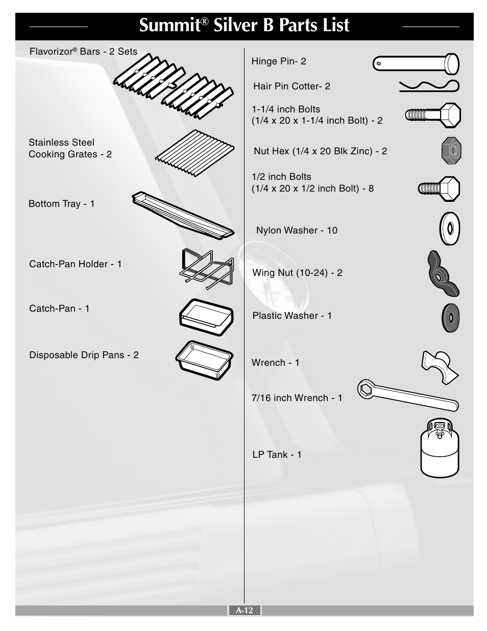 Summit, Silver b parts list | weber SUMMIT 43720 User Manual | Page 12 / 50