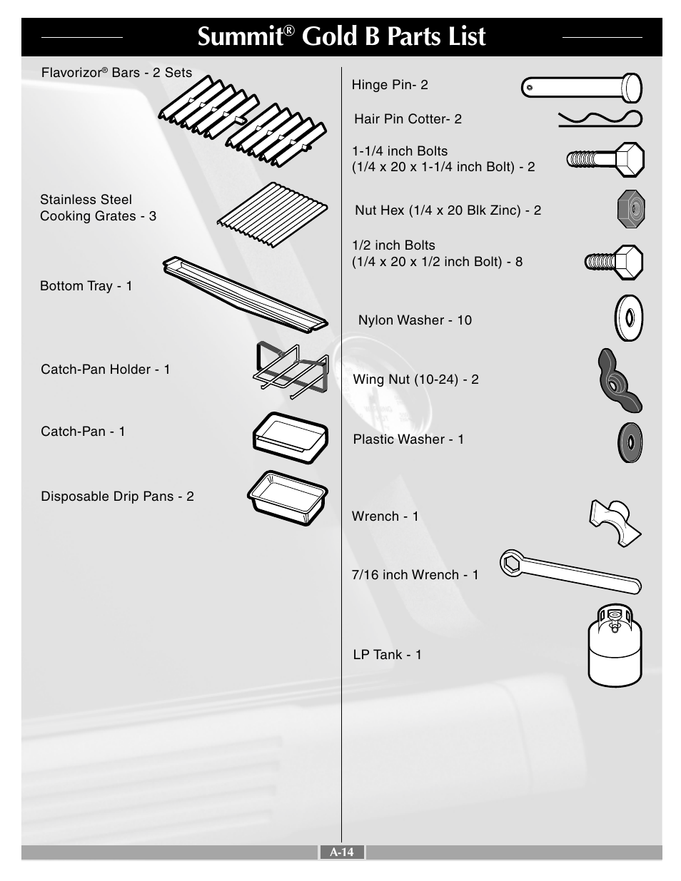 Summit, Gold b parts list | weber SUMMIT 43720 User Manual | Page 14 / 50