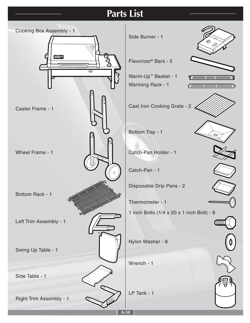 Parts list | weber 55278 User Manual | Page 10 / 33