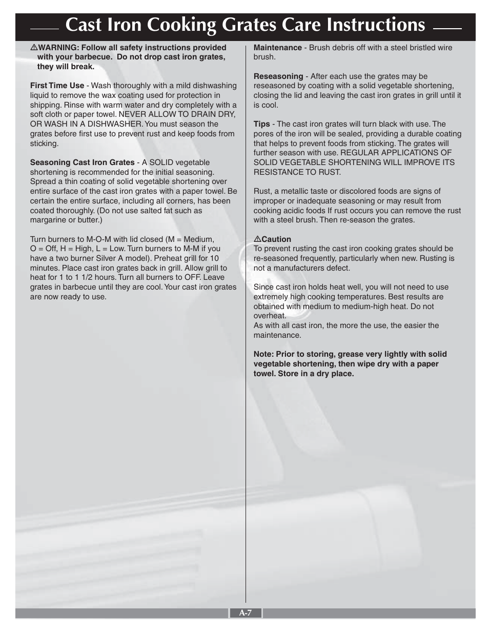 Cast iron cooking grates care instructions | weber 55278 User Manual | Page 7 / 33