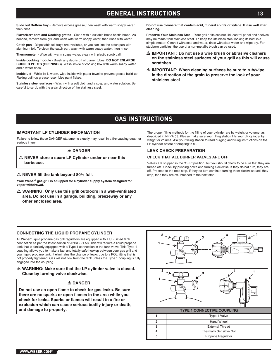 General instructions, General instructions gas instructions | weber 89369 User Manual | Page 13 / 92