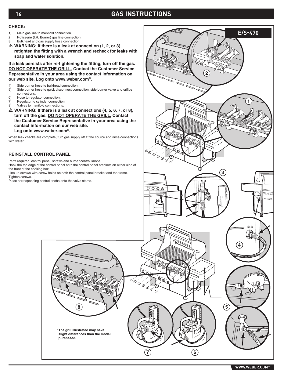 Gas instructions, E/s-470 | weber 89369 User Manual | Page 16 / 92